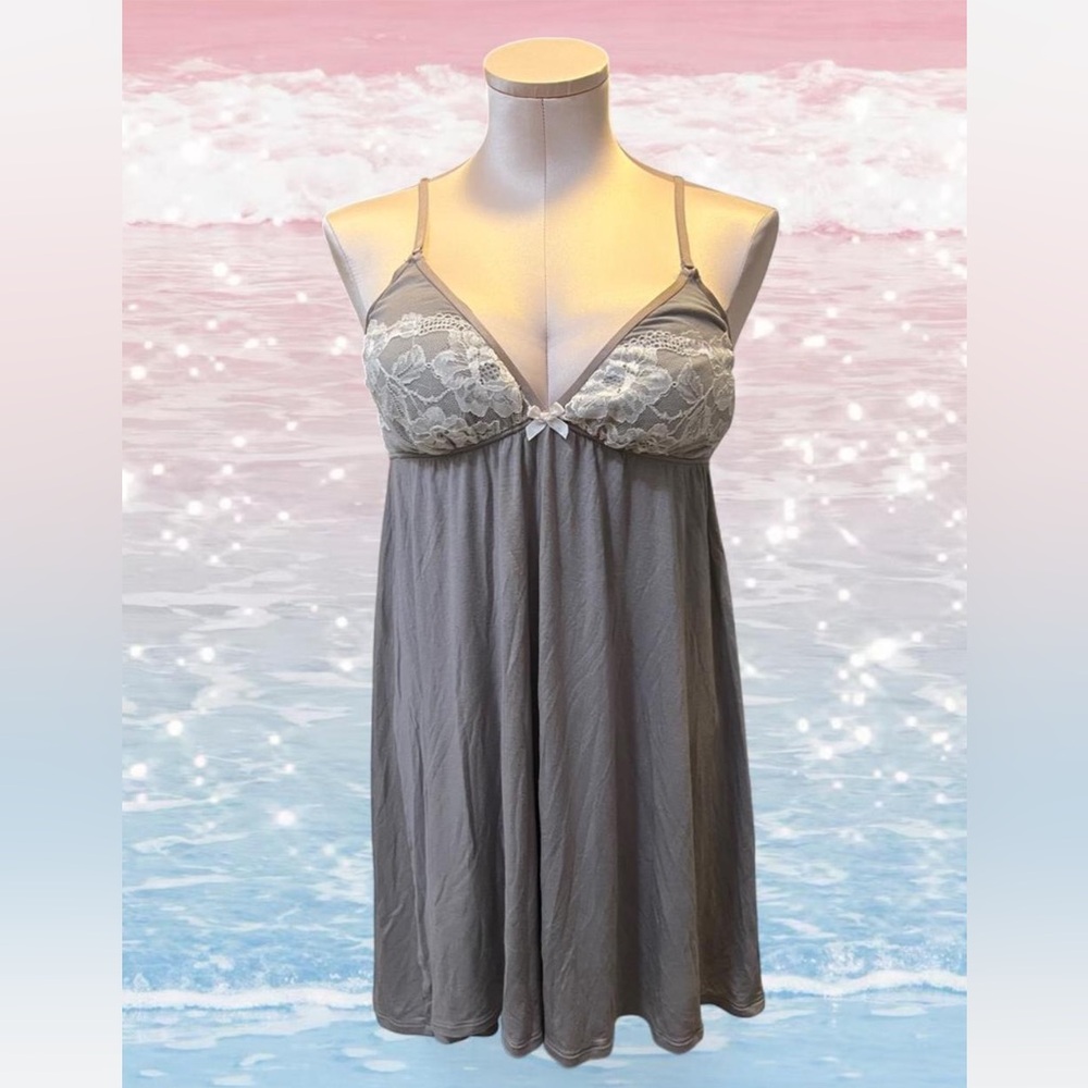 Victoria's Secret Gray Lace Chemise Slip Dress With Adjustable Straps Size L